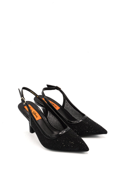 Gaia Shoes 24178A-10-FKL Slingback a punta con tomaia in rete e rifiniture lucide