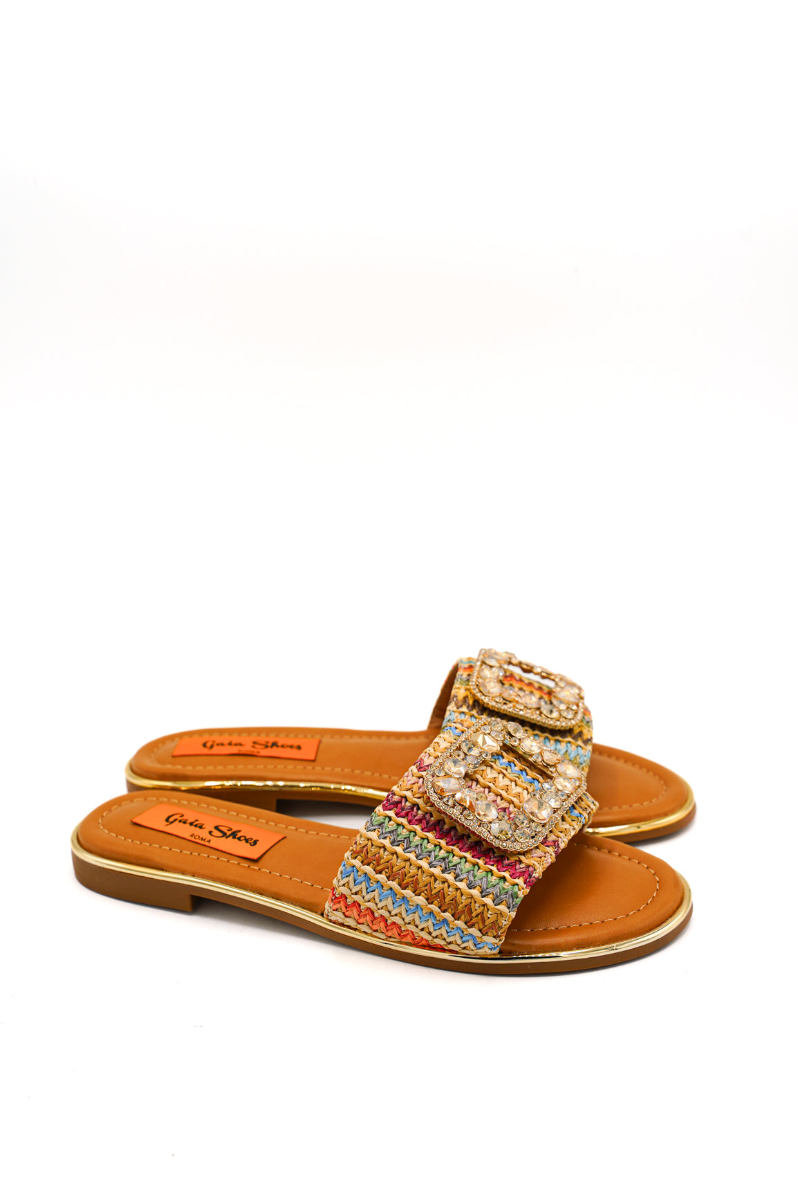Gaia Shoes JB18S75-314 Ciabattine flat con fascia multicolore e grande fibbia