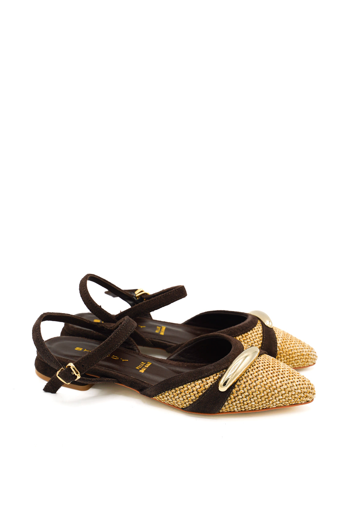 Gaia Shoes 261029 Slingback in rafia intrecciata e dettagli scamosciati