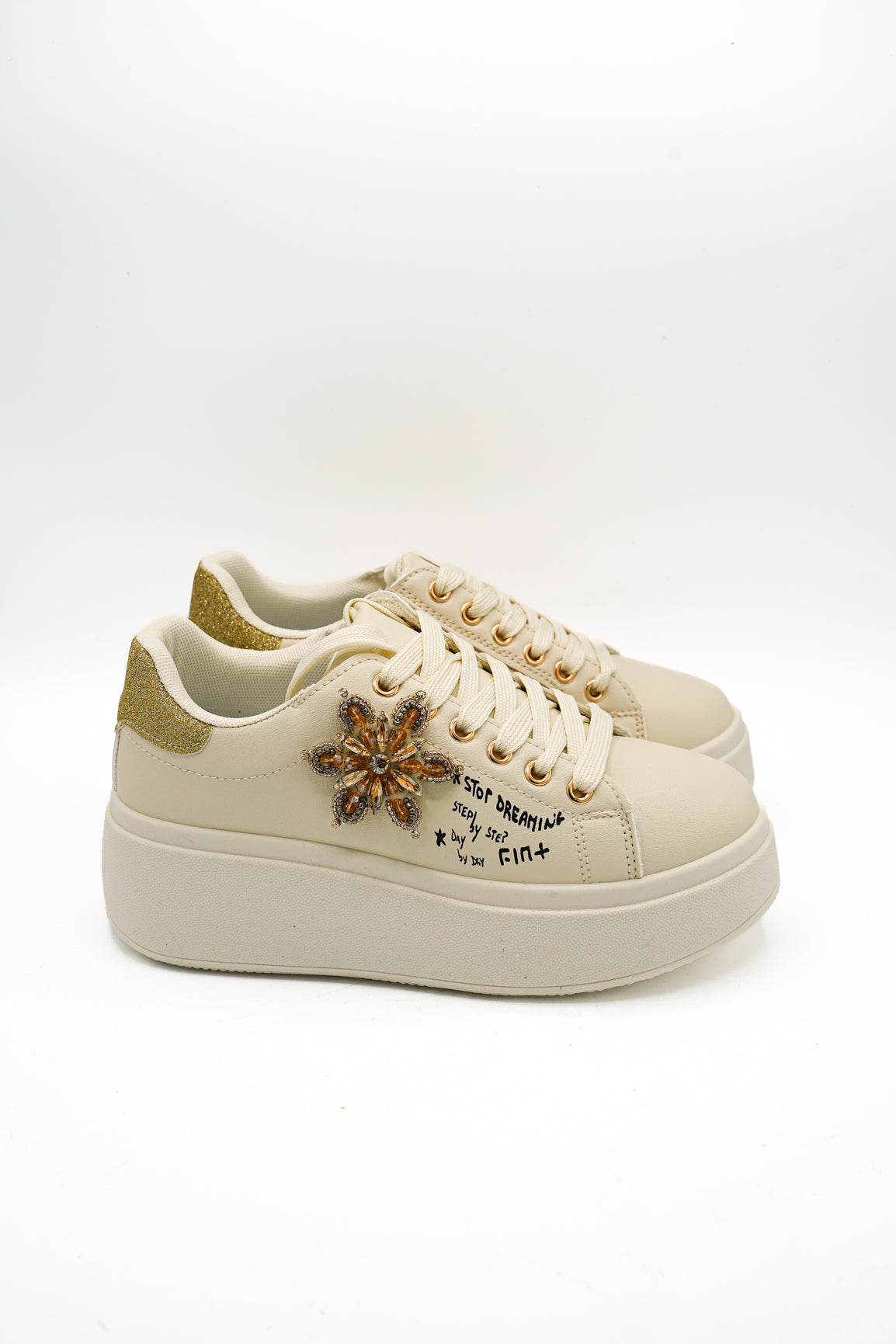 Gaia Shoes E703 Sneakers con suola platform e scritte decorative