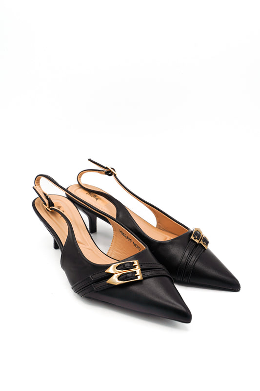 Gaia Shoes Claudia Slingback con tacco basso e fibbie dorate