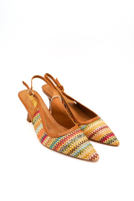 Gaia Shoes J51662-25K2 Slingback con tomaia intrecciata multicolor e tacco medio