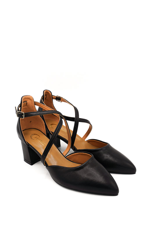 Gaia Shoes Agnese Dècolletè con tacco largo e cinturini incrociati