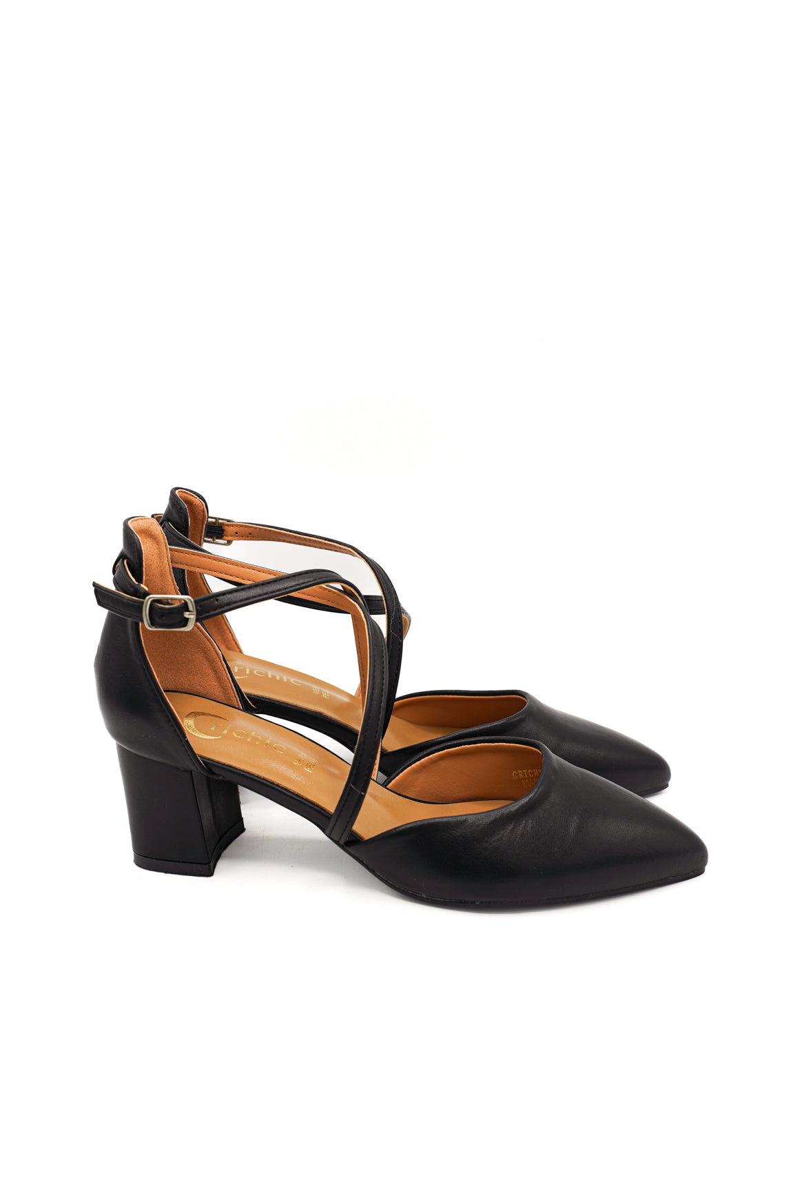 Gaia Shoes Agnese Dècolletè con tacco largo e cinturini incrociati