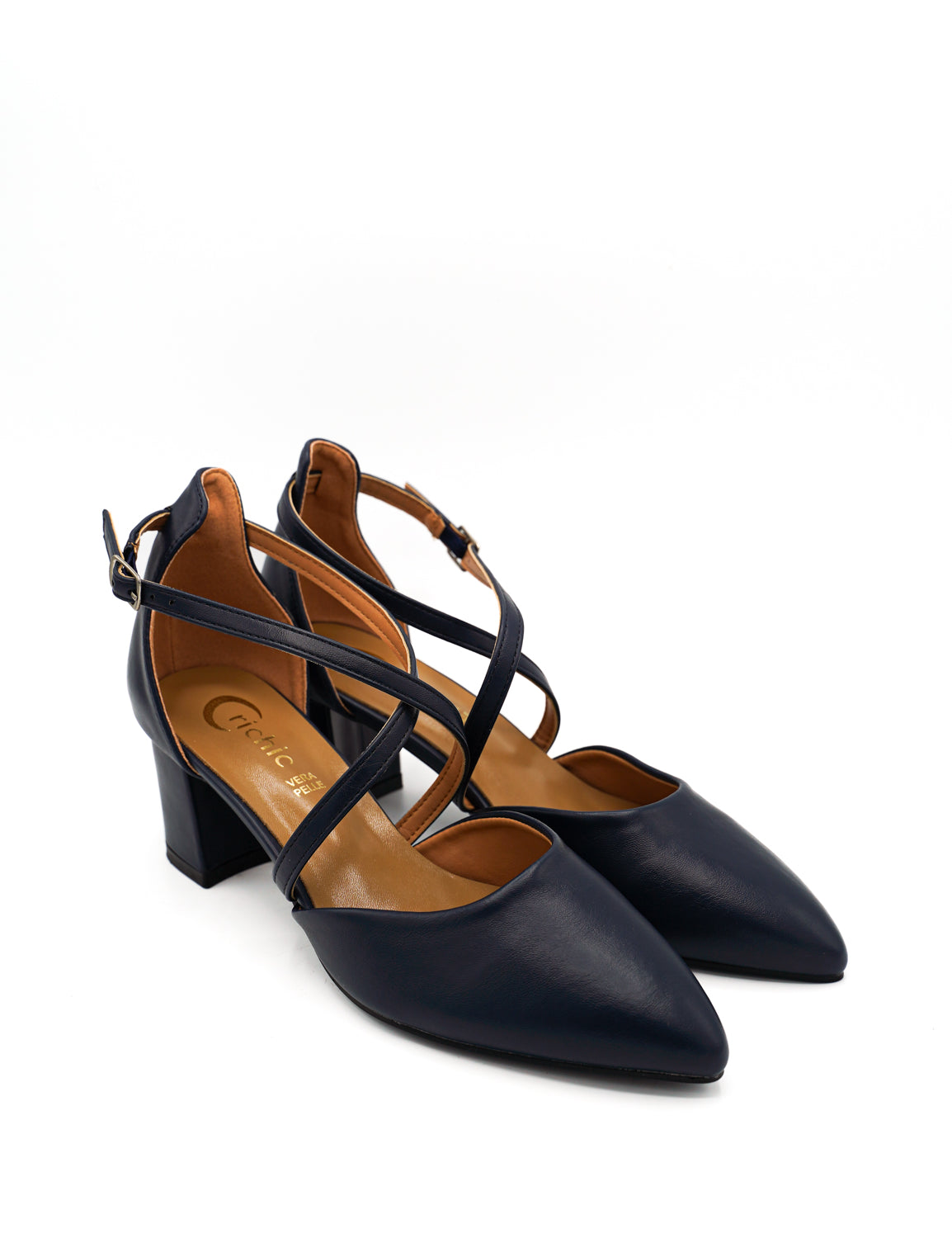 Gaia Shoes Agnese Dècolletè con tacco largo e cinturini incrociati