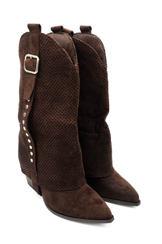 Gaia Shoes Francesca Texani scamosciati con dettagli traforati e fibbia laterale