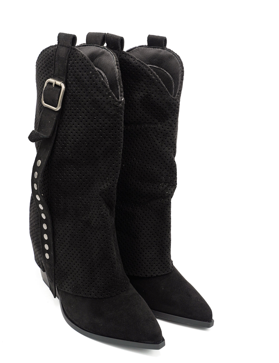 Gaia Shoes Flavia Stivali texani con lavorazione traforata e dettagli borchiati