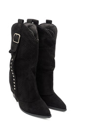 Gaia Shoes Flavia Stivali texani con lavorazione traforata e dettagli borchiati