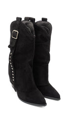 Gaia Shoes Flavia Stivali texani con lavorazione traforata e dettagli borchiati