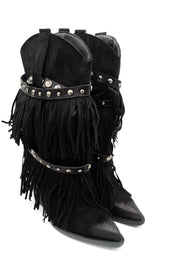 Gaia Shoes Flaminia Stivali texani con frange e cinturini borchiati