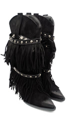 Gaia Shoes Flaminia Stivali texani con frange e cinturini borchiati