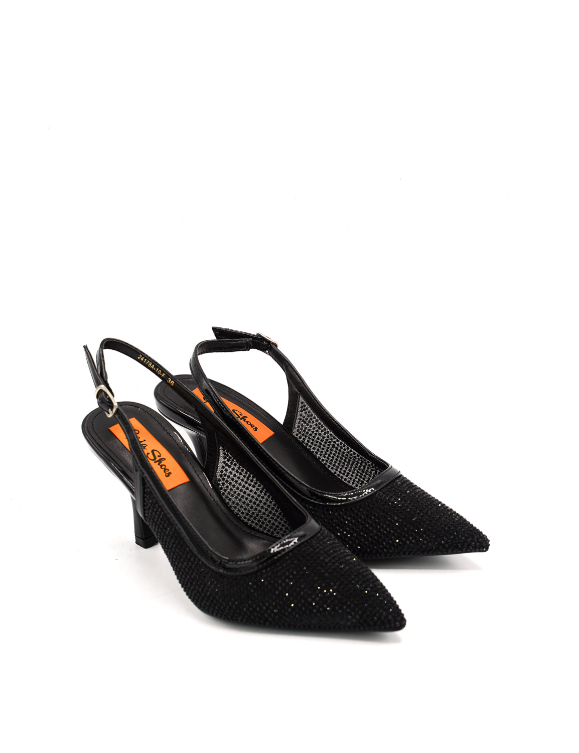 Gaia Shoes 24178A-10-FKL Slingback a punta con tomaia in rete e rifiniture lucide