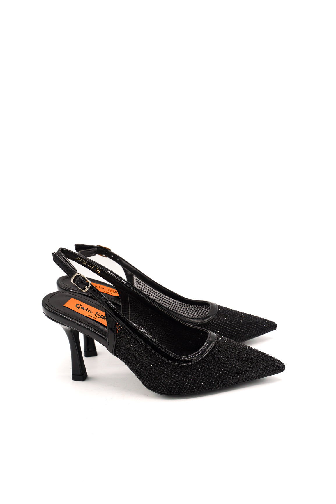 Gaia Shoes 24178A-10-FKL Slingback a punta con tomaia in rete e rifiniture lucide