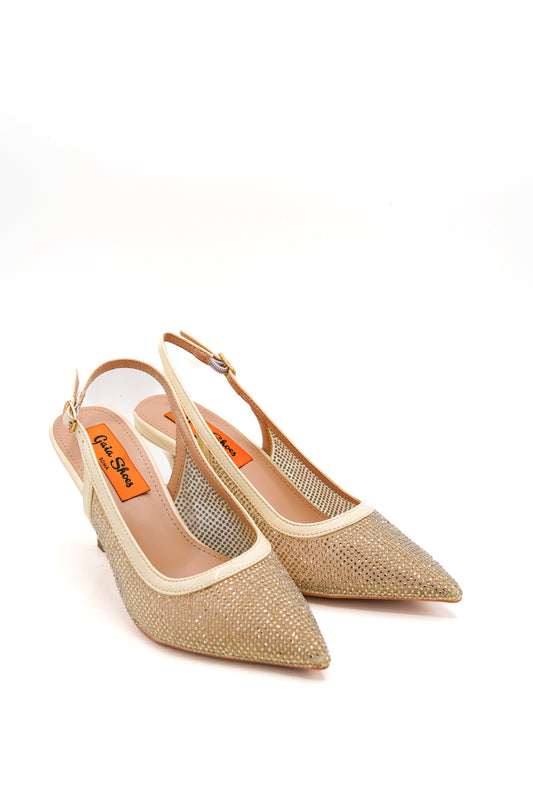 Gaia Shoes 24178A-10-FKL Slingback a punta con tomaia in rete e rifiniture lucide