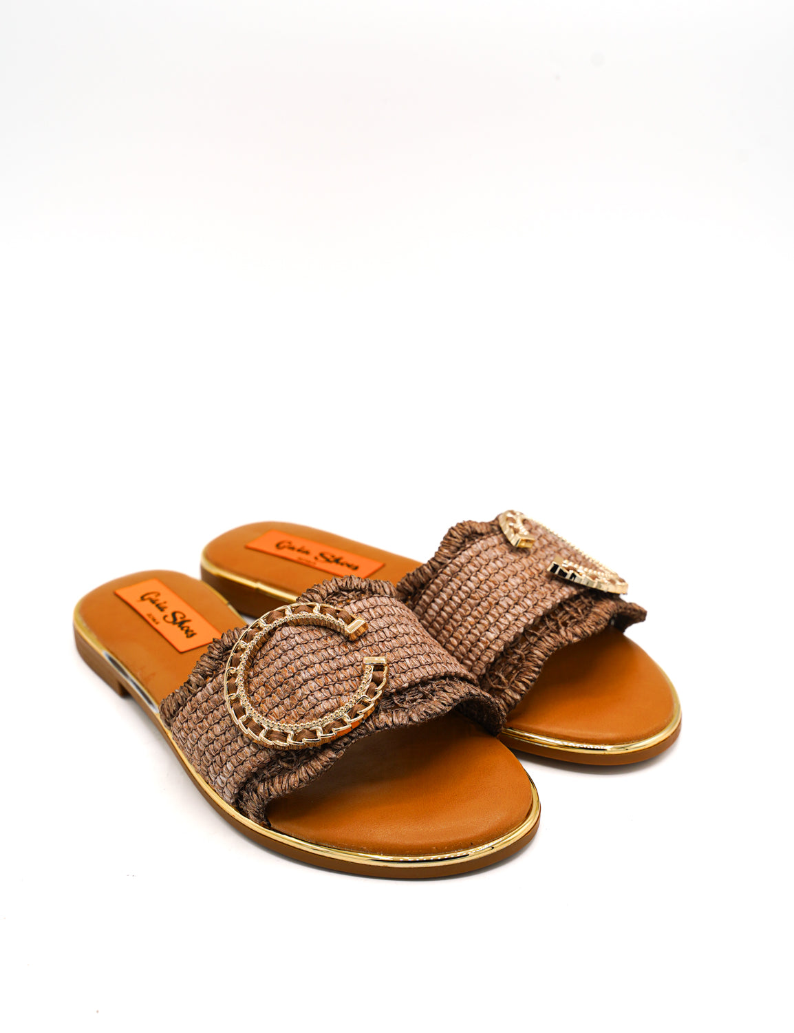 Gaia Shoes J41243-37MT Ciabattine in rafia con bordi sfrangiati