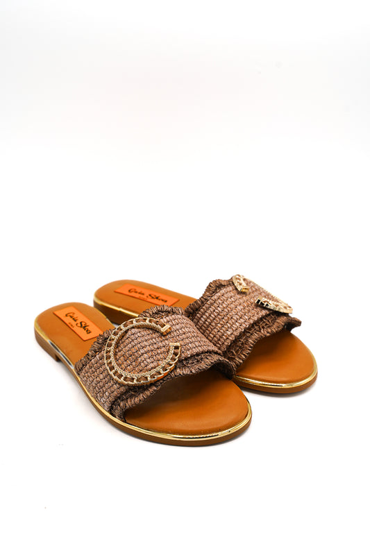 Gaia Shoes J41243-37MT Ciabattine in rafia con bordi sfrangiati
