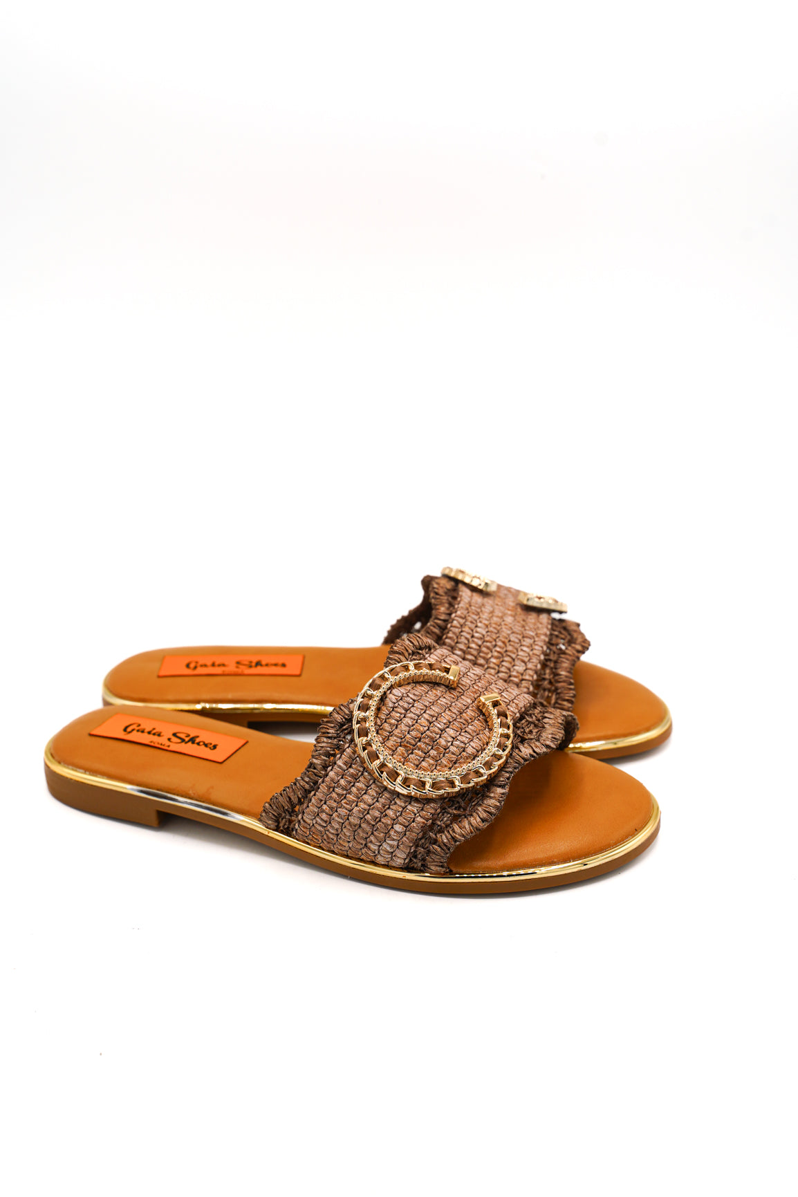 Gaia Shoes J41243-37MT Ciabattine in rafia con bordi sfrangiati