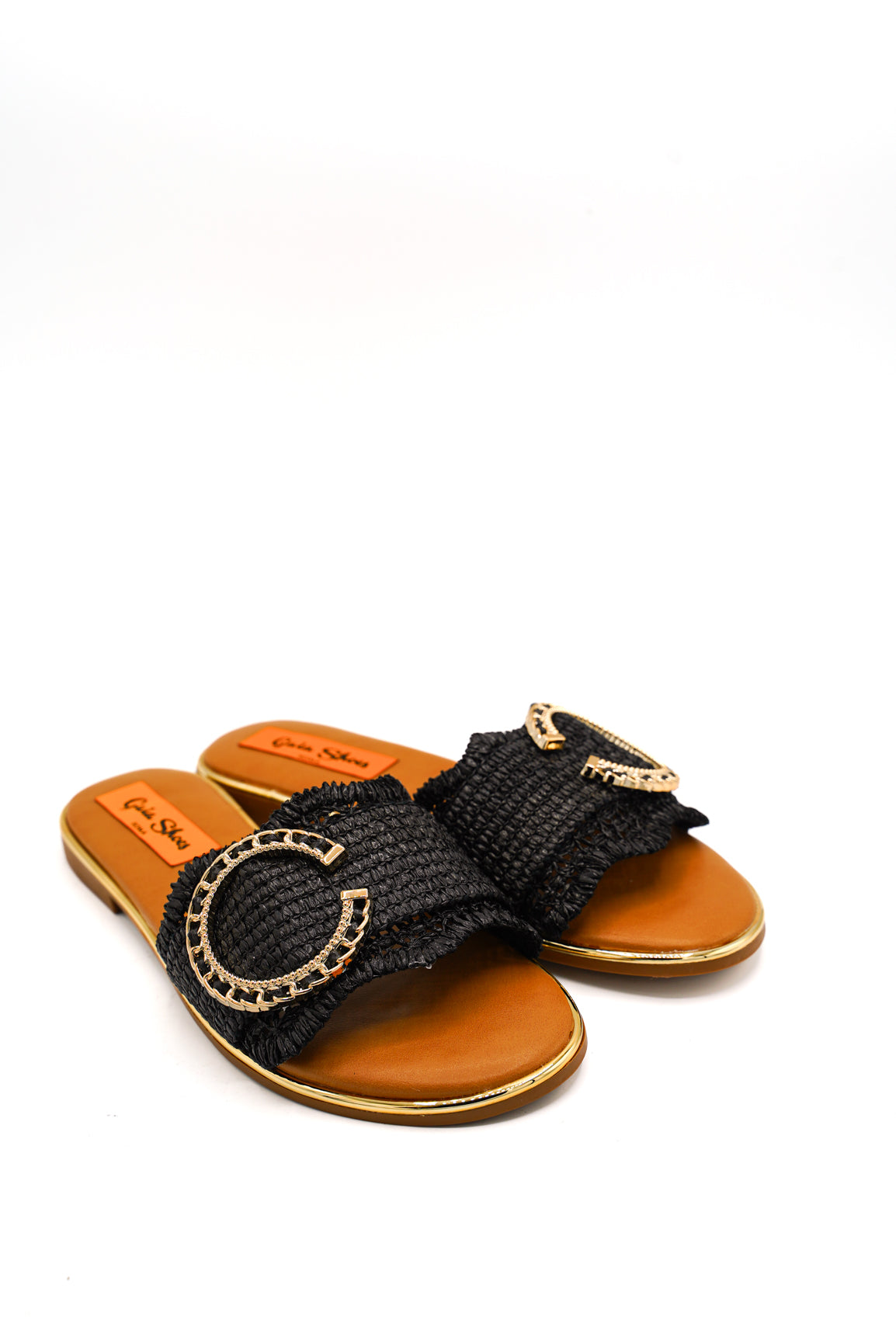Gaia Shoes J41243-37MT Ciabattine in rafia con bordi sfrangiati