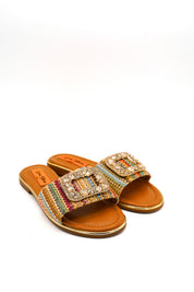 Gaia Shoes JB18S75-314 Ciabattine flat con fascia multicolore e grande fibbia