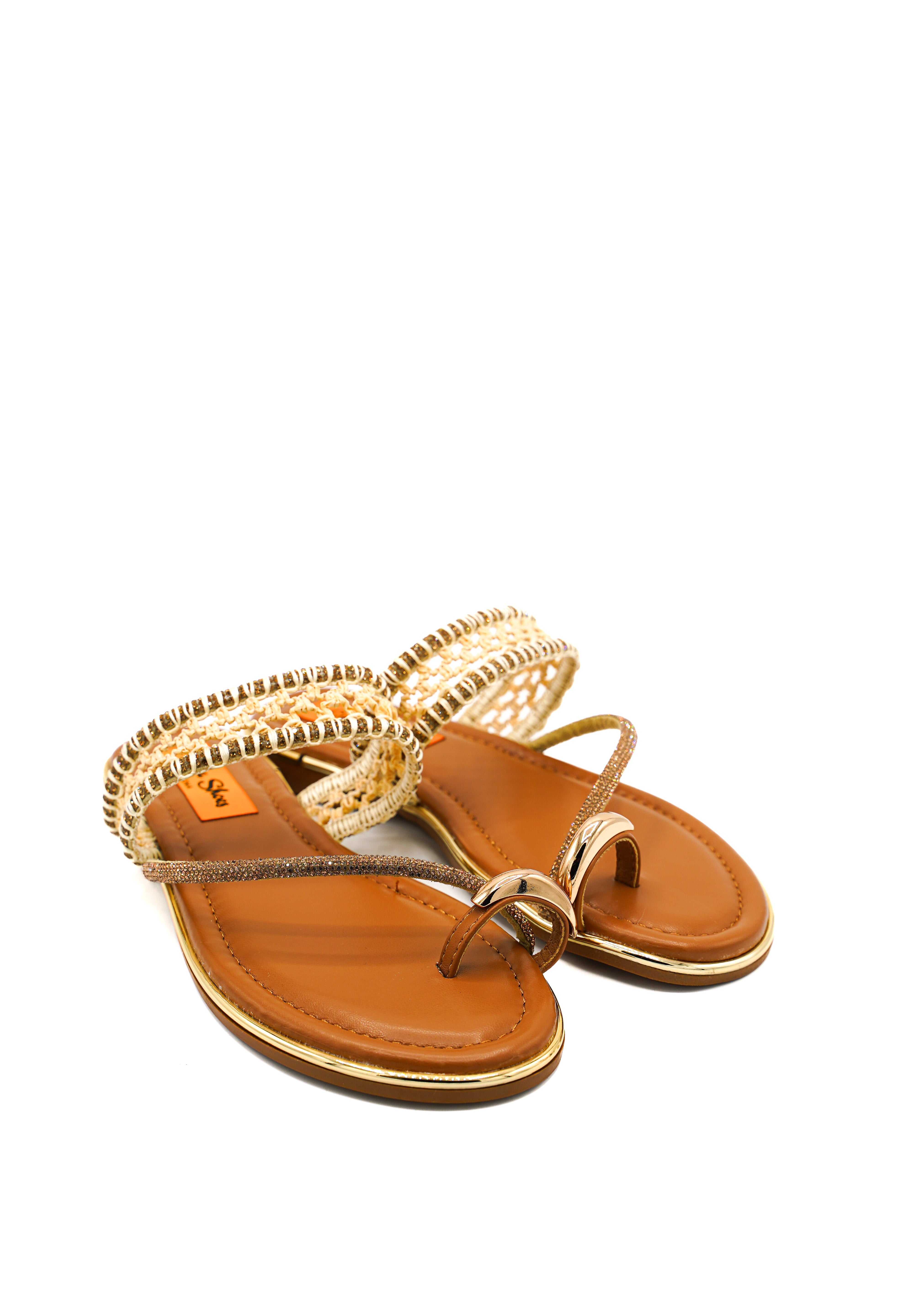 Gaia Shoes JB18S75-379 Sandali infradito flat con dettagli intrecciati color oro