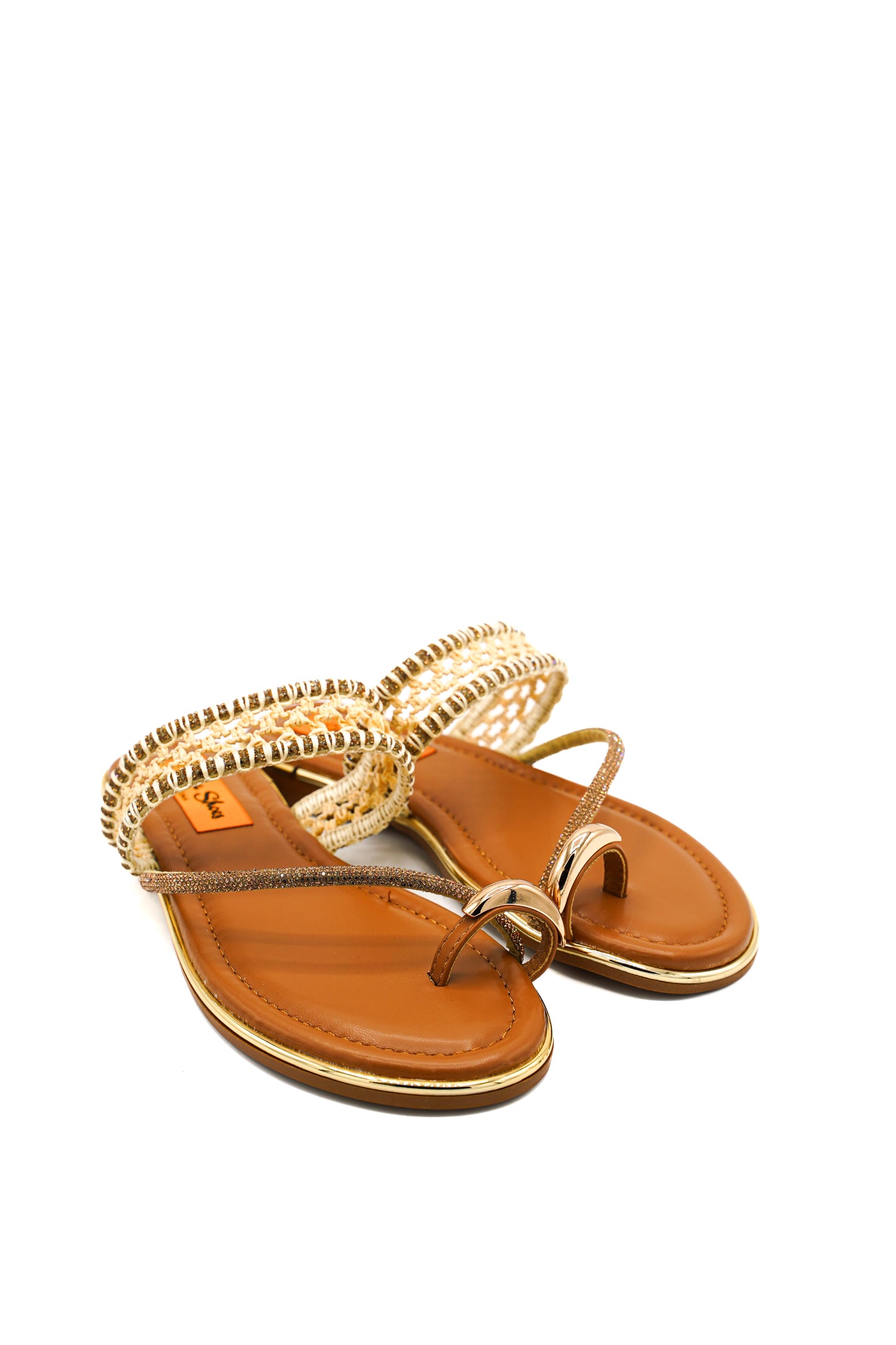 Gaia Shoes JB18S75-379 Sandali infradito flat con dettagli intrecciati color oro
