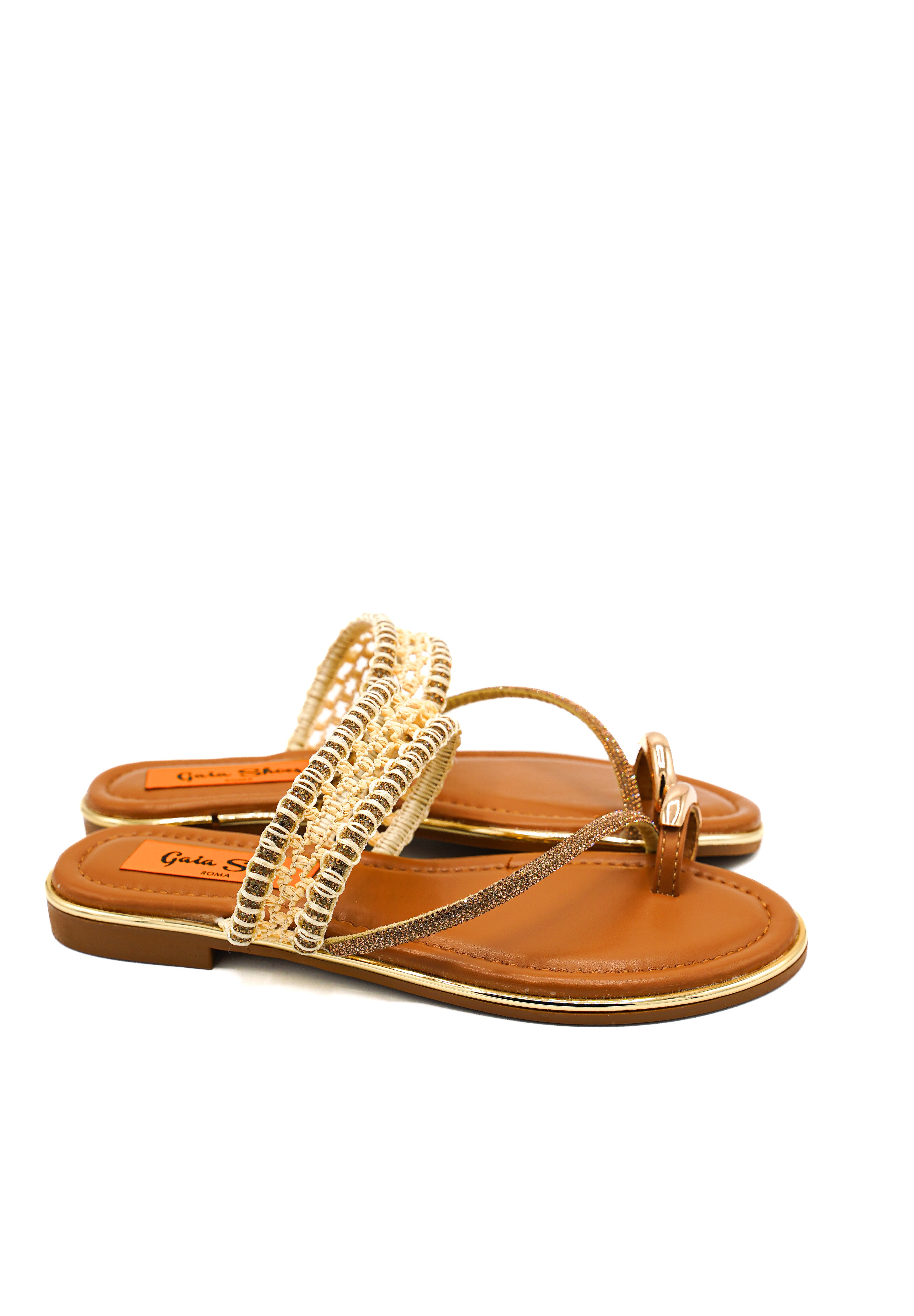 Gaia Shoes JB18S75-379 Sandali infradito flat con dettagli intrecciati color oro