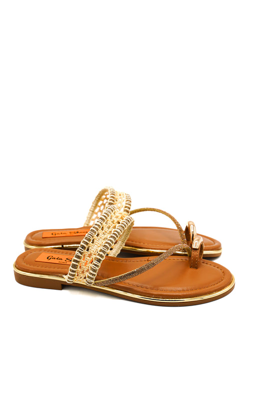 Gaia Shoes JB18S75-379 Sandali infradito flat con dettagli intrecciati color oro