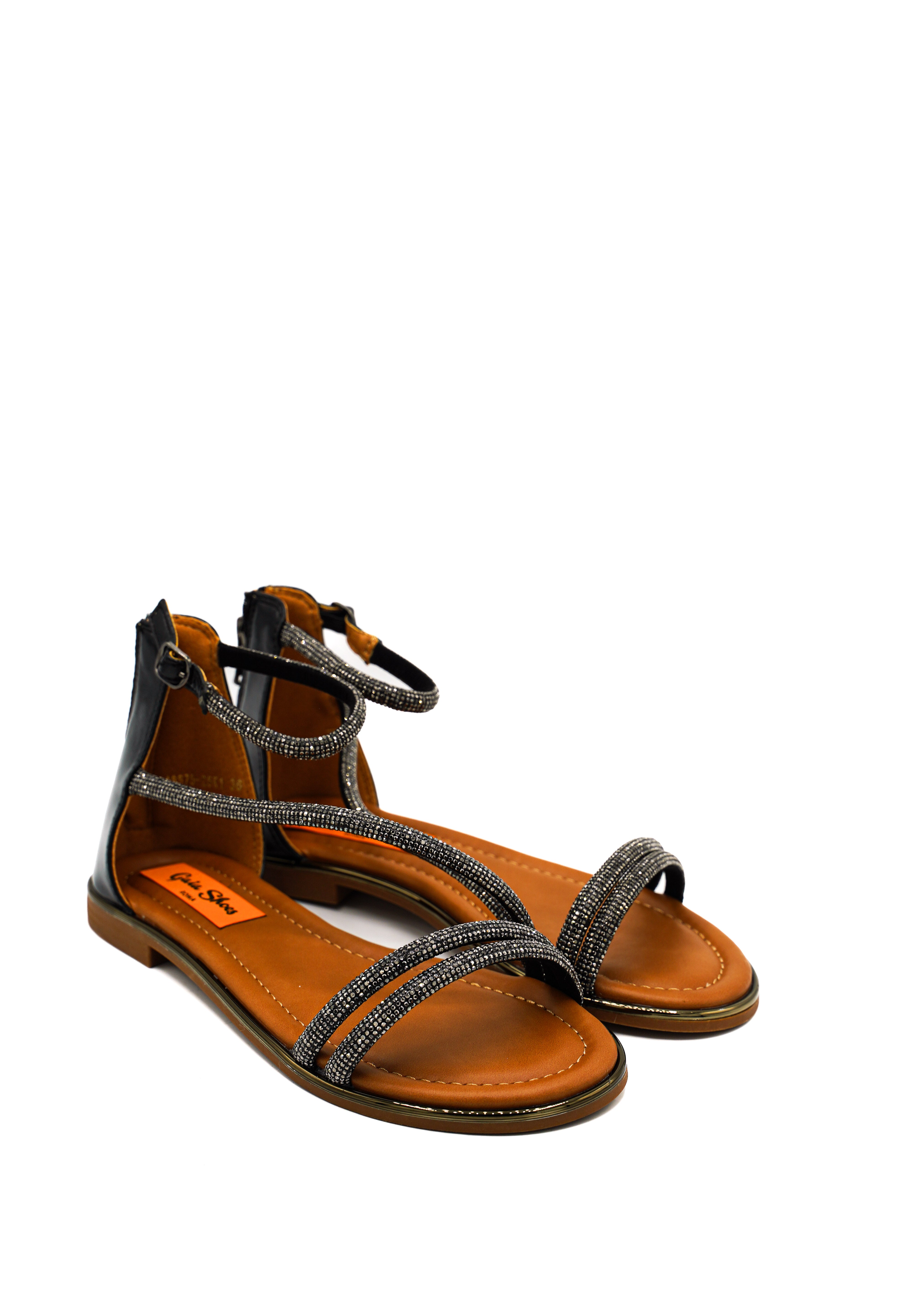 Gaia Shoes JB18S75-25K1 Sandali bassi con listini sottili con micro strass