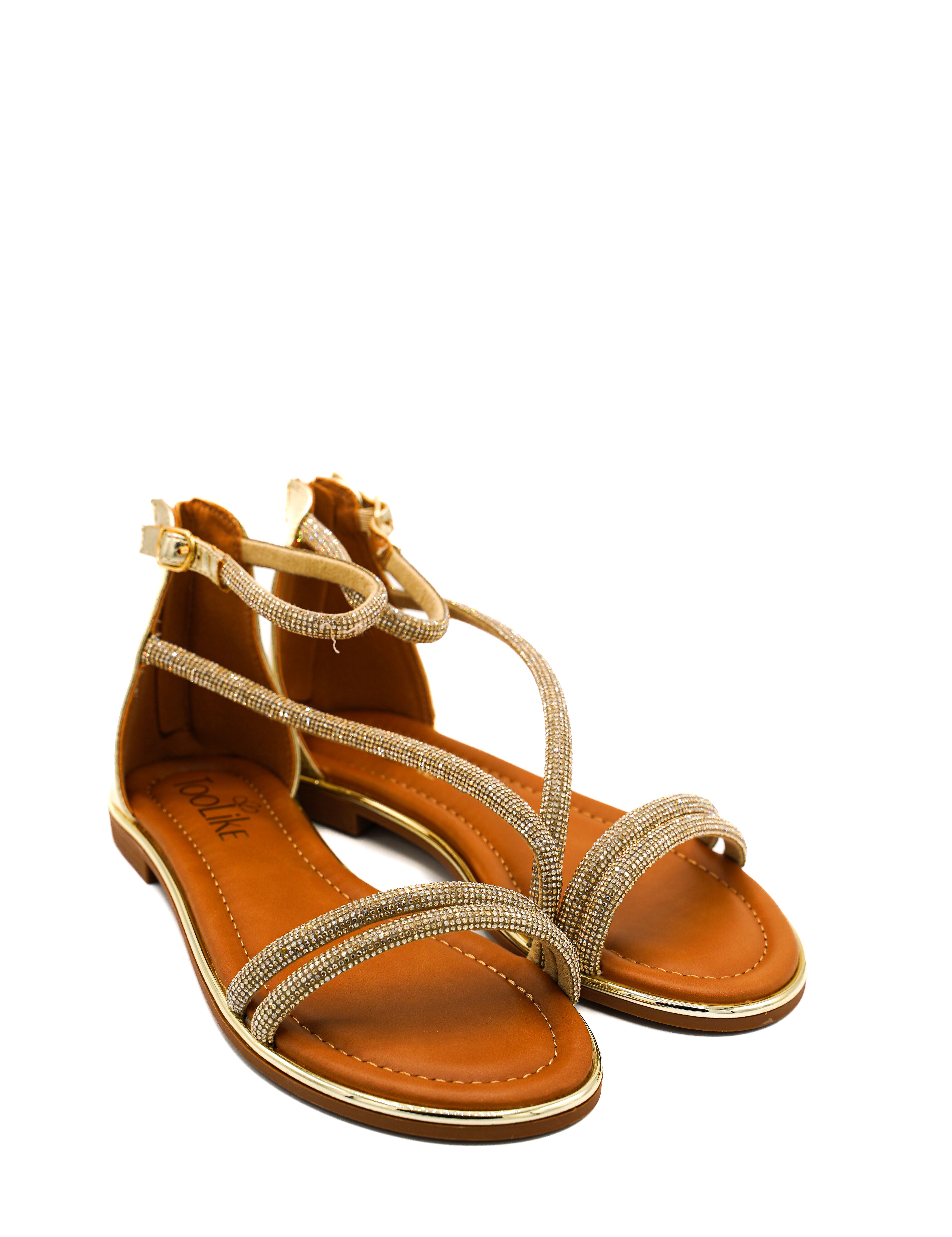 Gaia Shoes JB18S75-25K1 Sandali bassi con listini sottili con micro strass