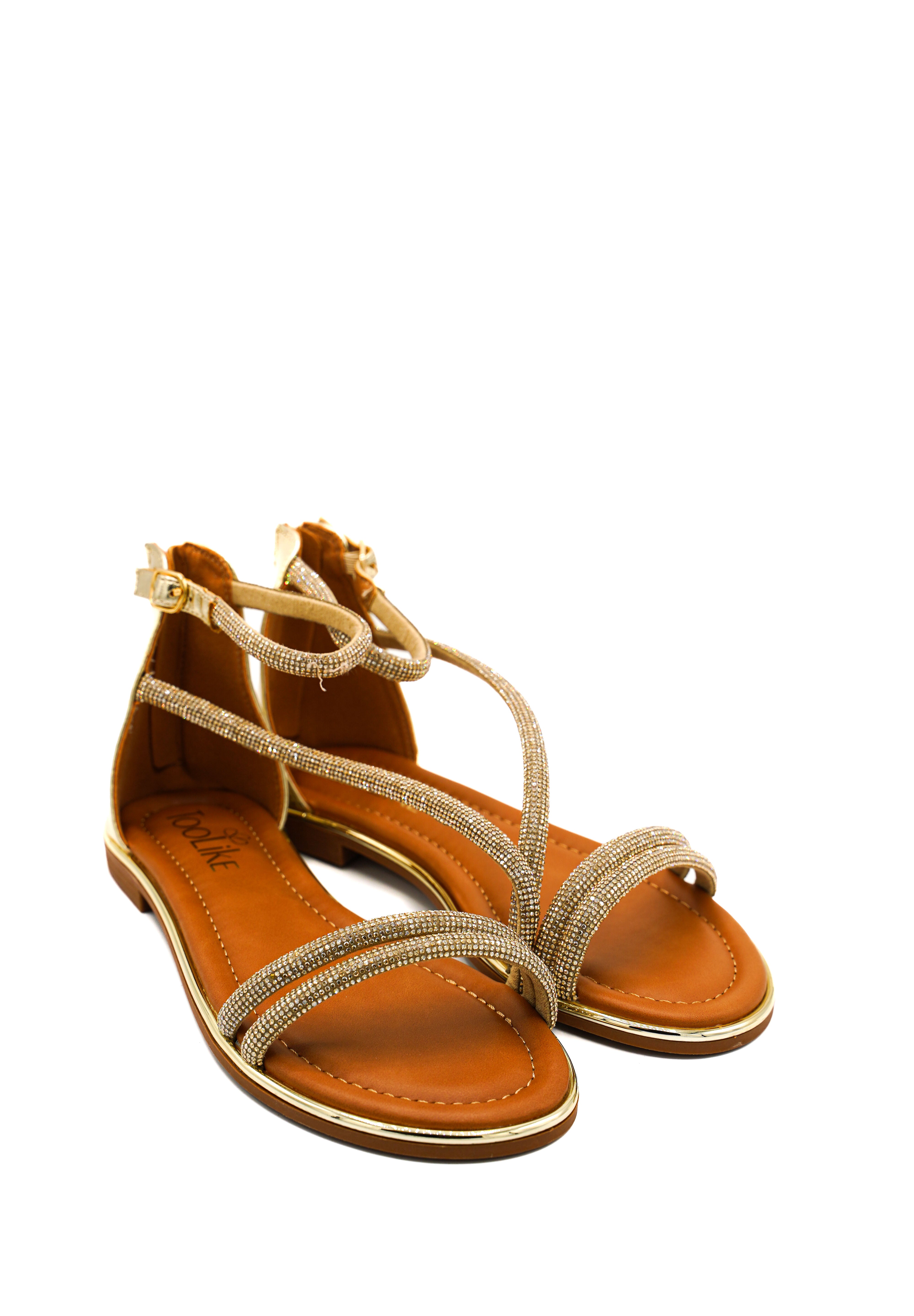 Gaia Shoes JB18S75-25K1 Sandali bassi con listini sottili con micro strass