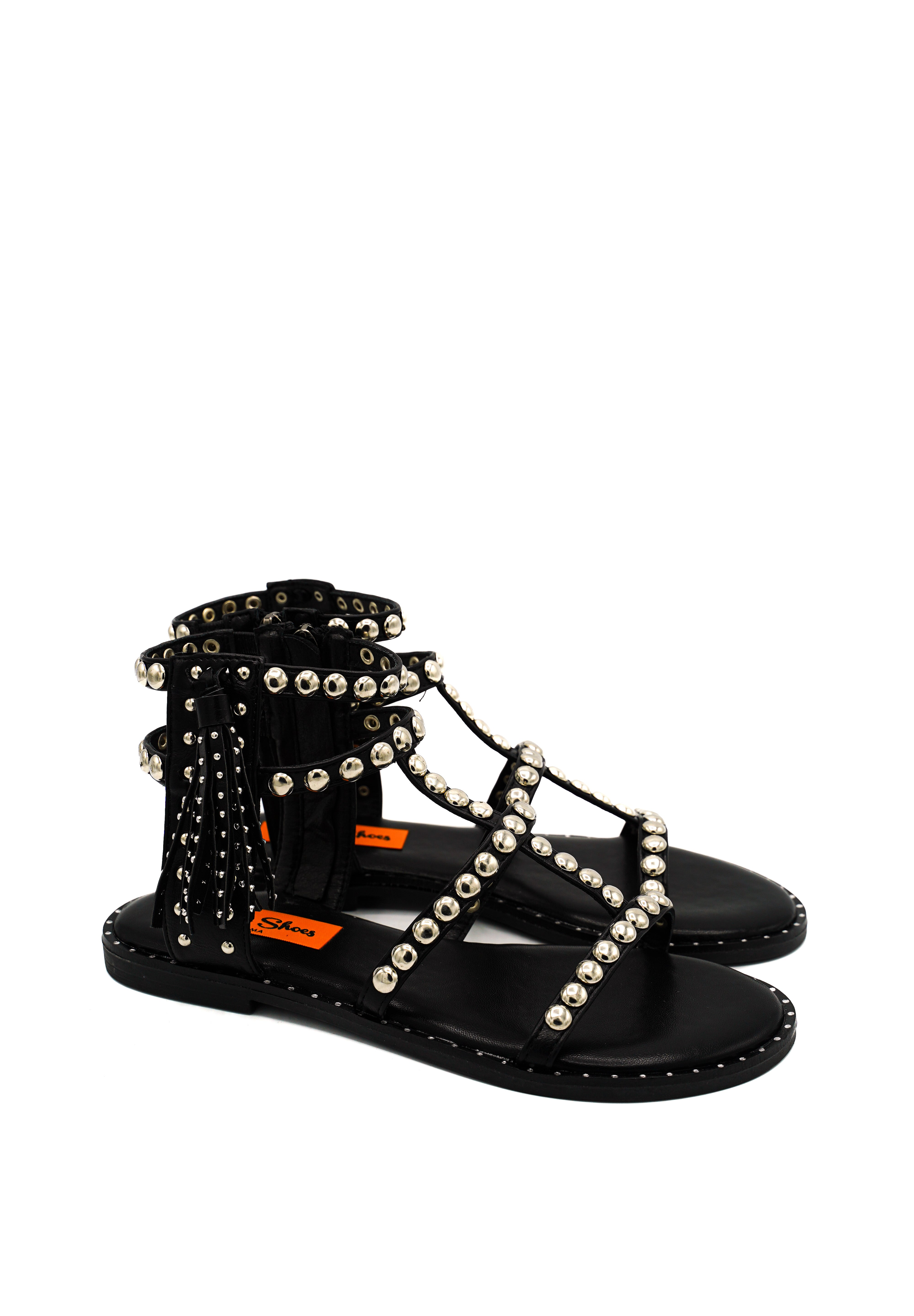 Gaia Shoes JB21S57-H7 Sandali gladiatore con borchie e frange posteriori