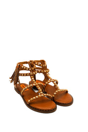 Gaia Shoes JB21S57-H7 Sandali gladiatore con borchie e frange posteriori