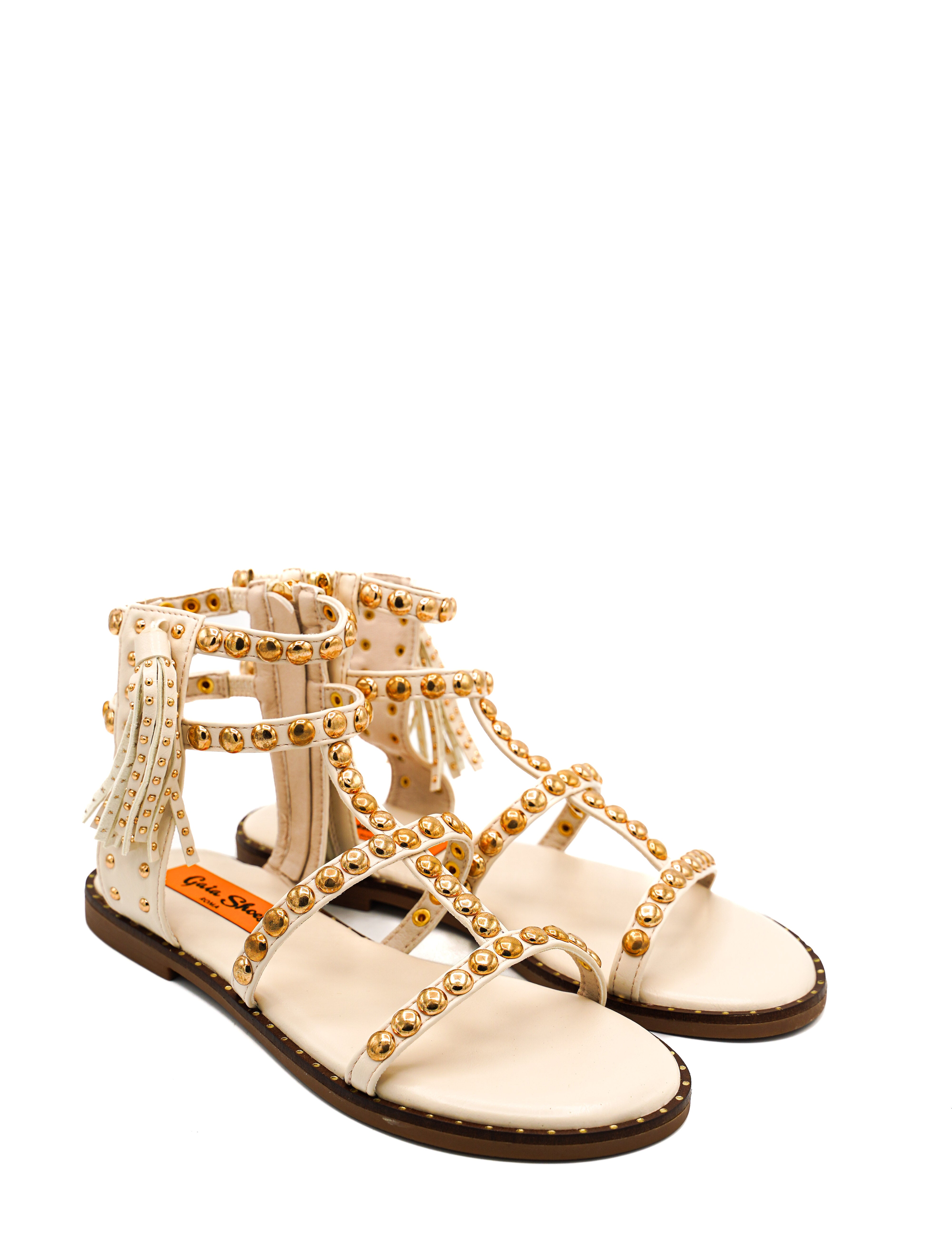 Gaia Shoes JB21S57-H7 Sandali gladiatore con borchie e frange posteriori