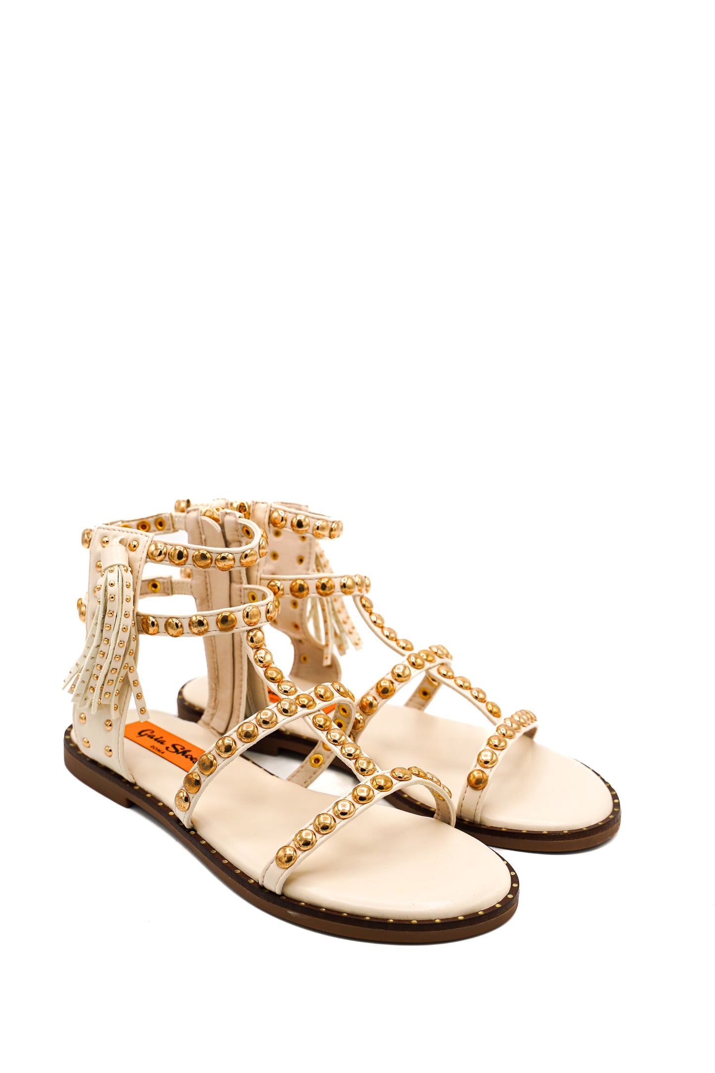 Gaia Shoes JB21S57-H7 Sandali gladiatore con borchie e frange posteriori
