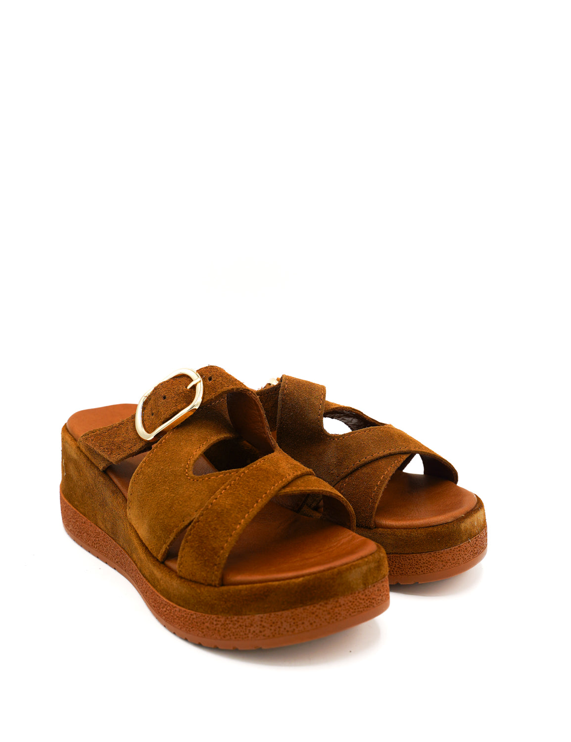 Gaia Shoes 261352 Sandali con zeppa scamosciata e fibbia regolabile