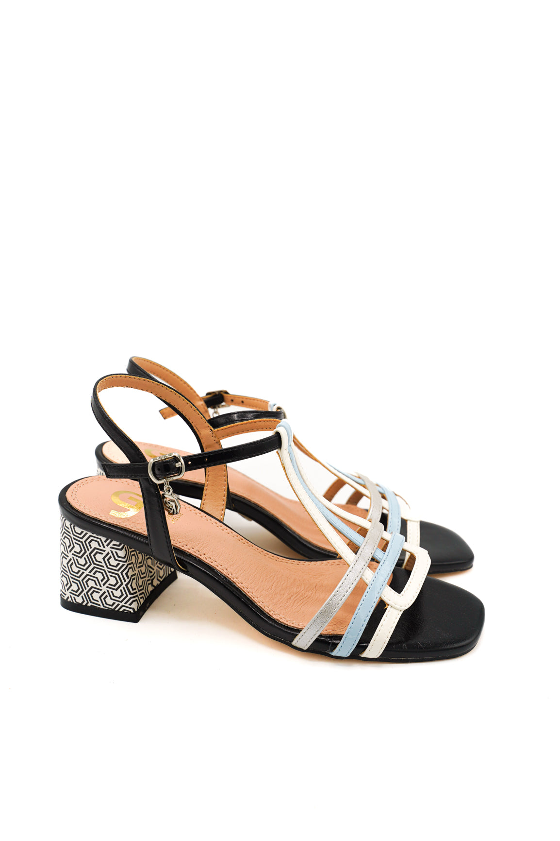 Gaia Shoes GD435 Sandali dal design vintage con tacco con motivo geometrico