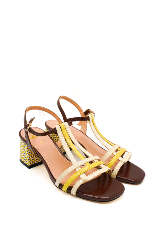 Gaia Shoes GD435 Sandali dal design vintage con tacco con motivo geometrico