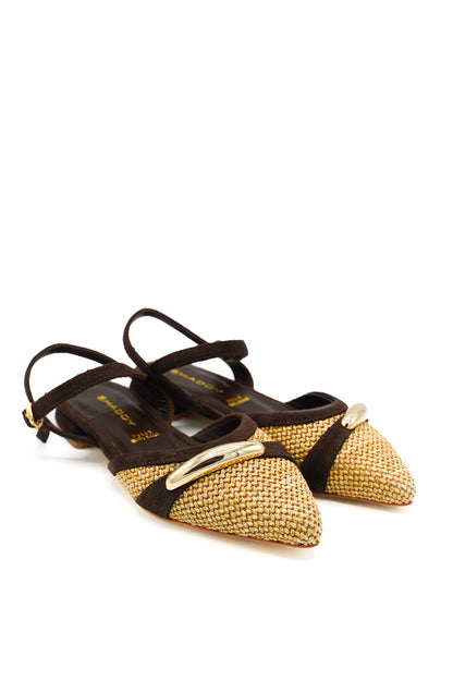 Gaia Shoes 261029 Slingback in rafia intrecciata e dettagli scamosciati