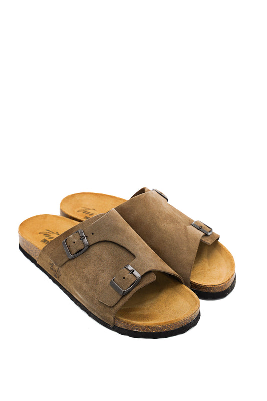 Gaia Shoes 1781UFL Ciabatte uomo in pelle scamosciata con doppia fibbia