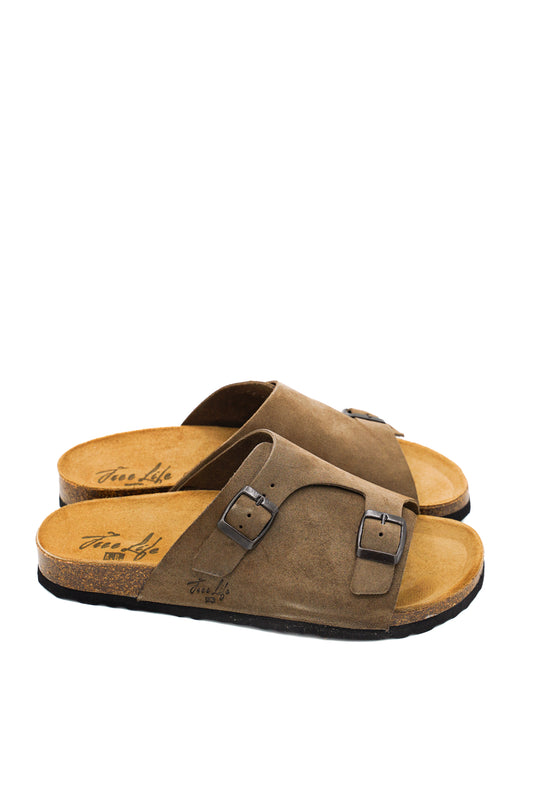 Gaia Shoes 1781UFL Ciabatte uomo in pelle scamosciata con doppia fibbia