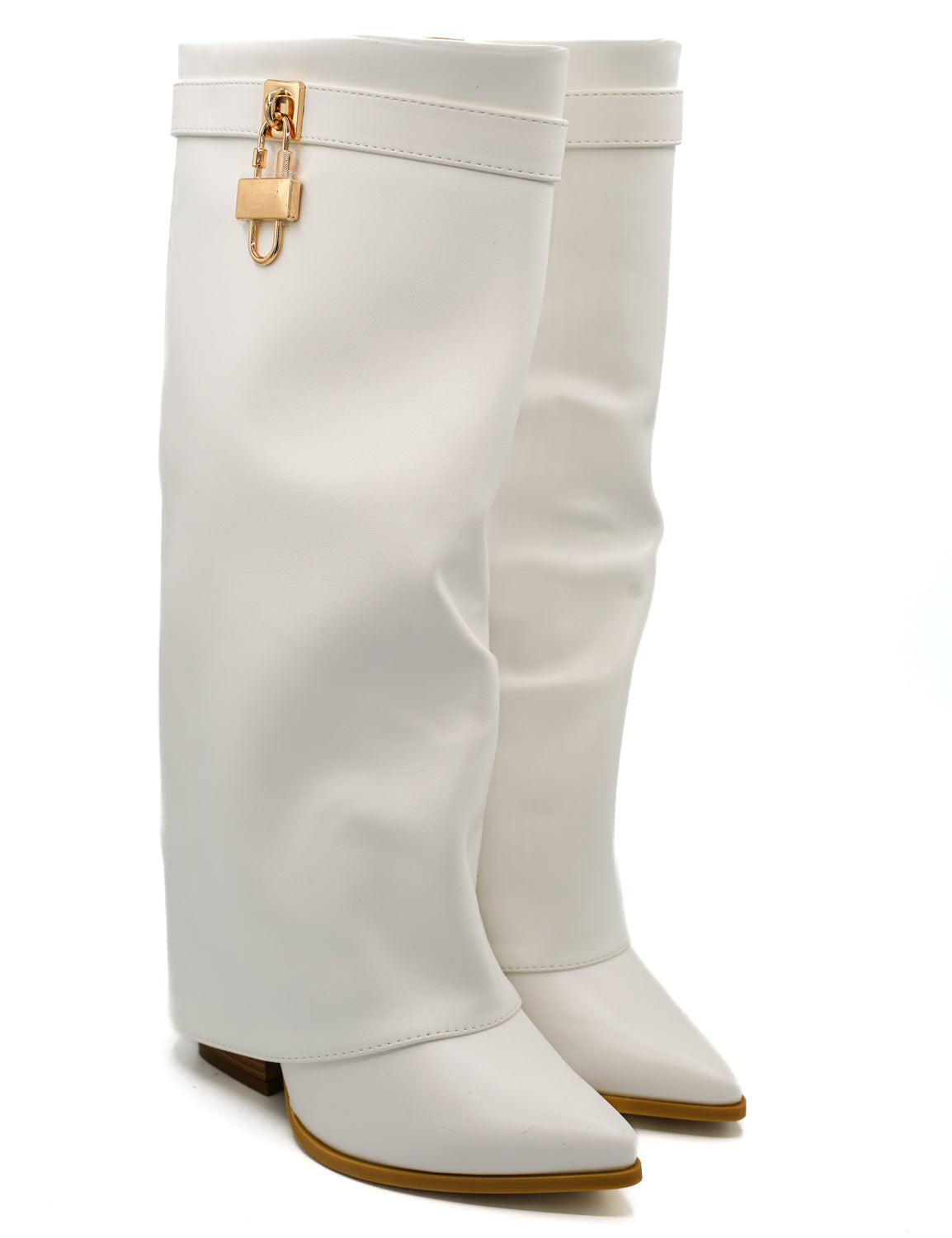 Gaia Shoes A9532 Stivali con gambale a ghetta e lucchetto dorato