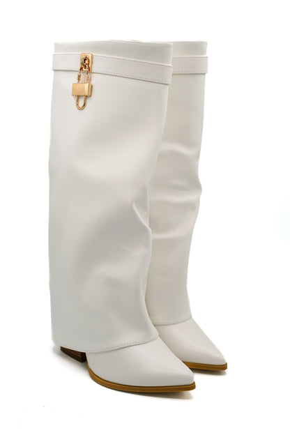 Gaia Shoes A9532 Stivali con gambale a ghetta e lucchetto dorato