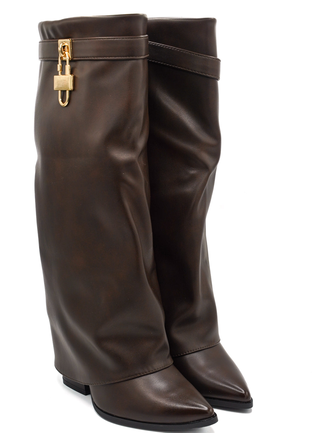 Gaia Shoes A9532 Stivali con gambale a ghetta e lucchetto dorato
