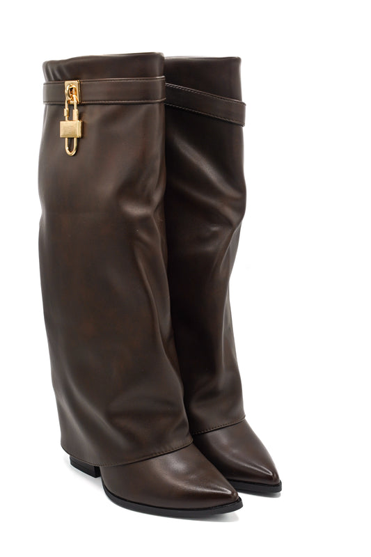 Gaia Shoes A9532 Stivali con gambale a ghetta e lucchetto dorato