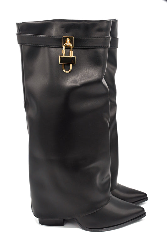 Gaia Shoes A9532 Stivali con gambale a ghetta e lucchetto dorato