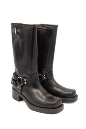 Scarpissime 7180 biker in pelle con punta squadrata