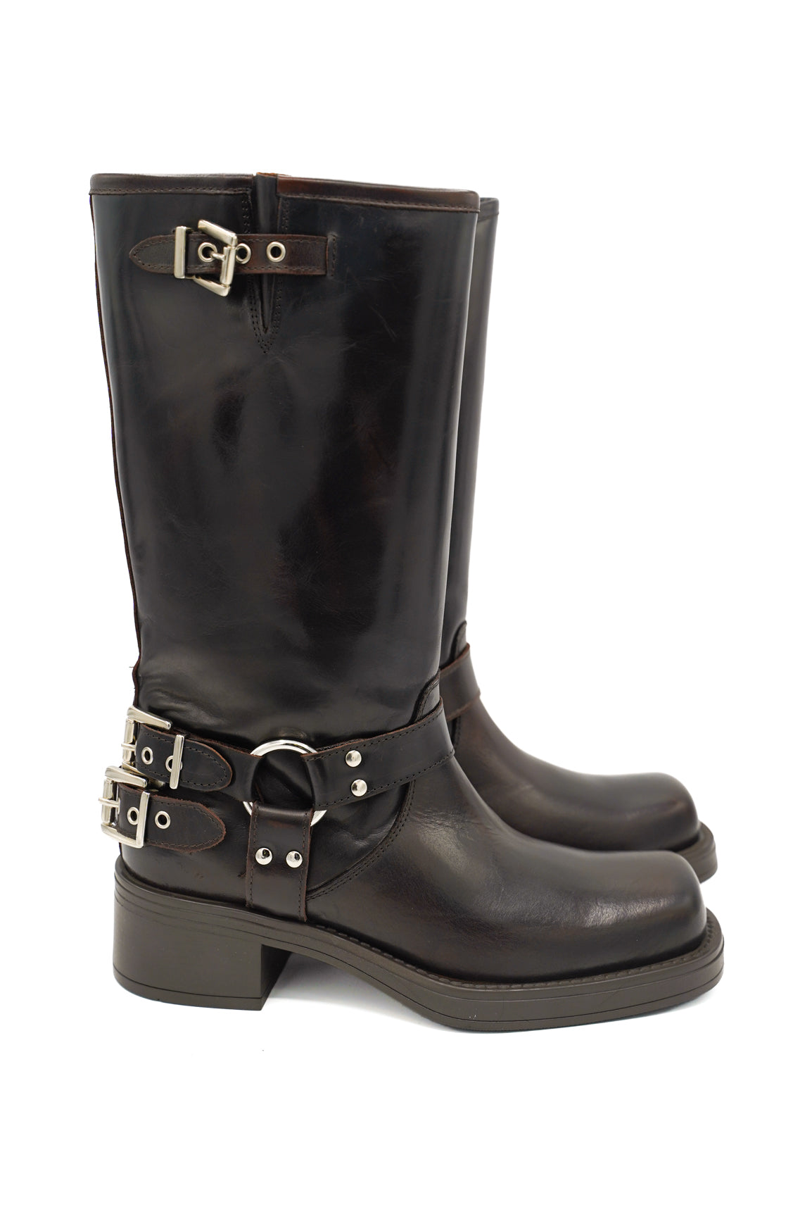 Scarpissime 7180 biker in pelle con punta squadrata