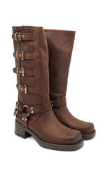 Scarpissime 7176 biker alto in pelle con fibbie laterali