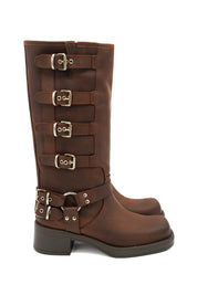 Scarpissime 7176 biker alto in pelle con fibbie laterali
