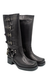 Scarpissime 7176 biker alto in pelle con fibbie metalliche laterali